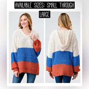 NWT-Multi Color Block Knit Front Pocket Hooded Sweater